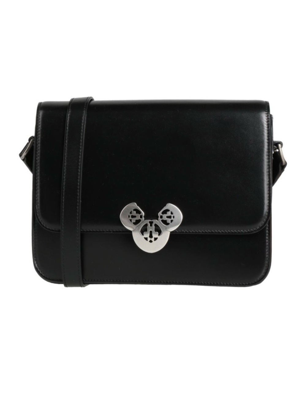 Isabel Marant Black Leather Crossbody with Silver Mickey-Style Clasp